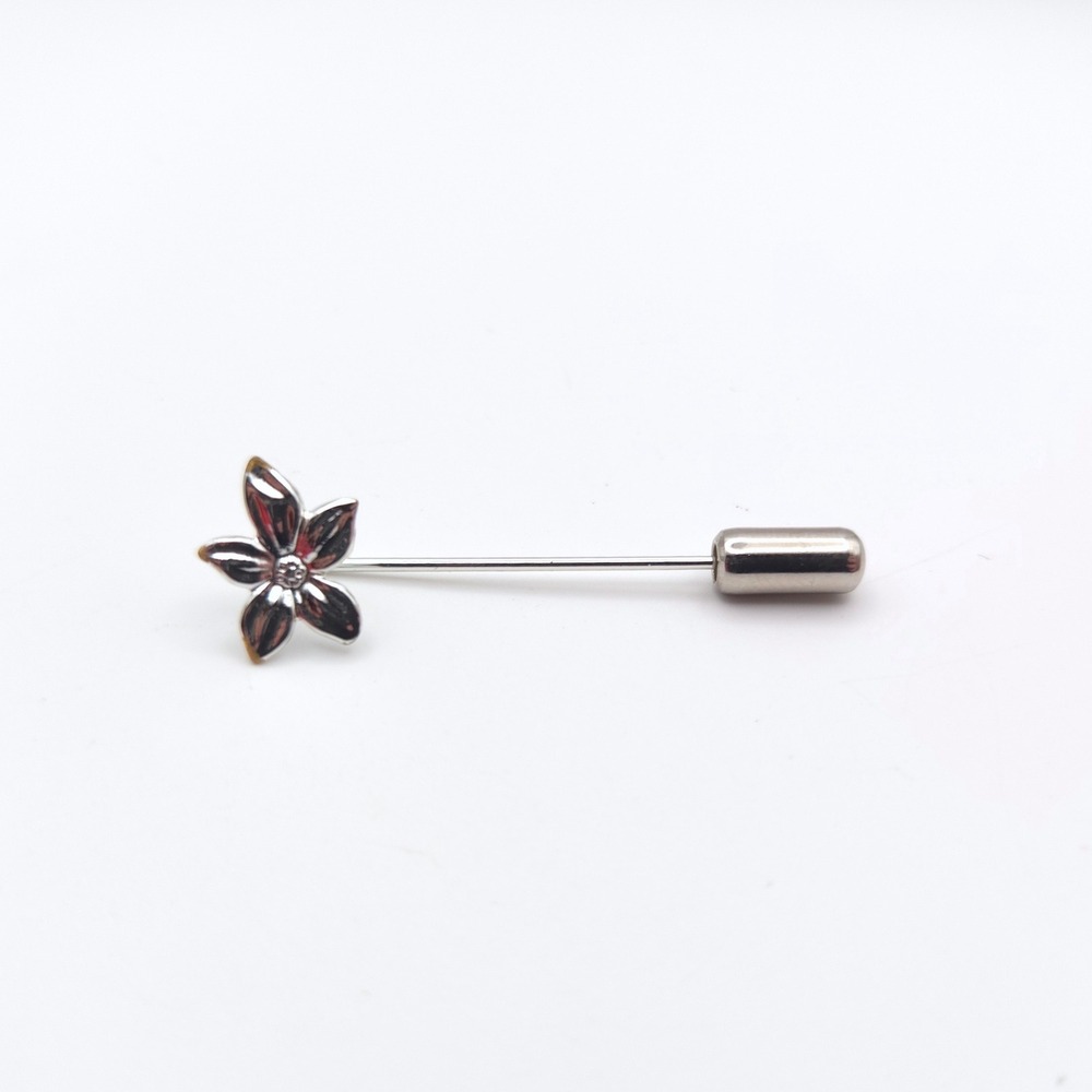 Silver Tone‎ Flower Stick Pin with Crystal Center Floral Lapel Scarf Accessory